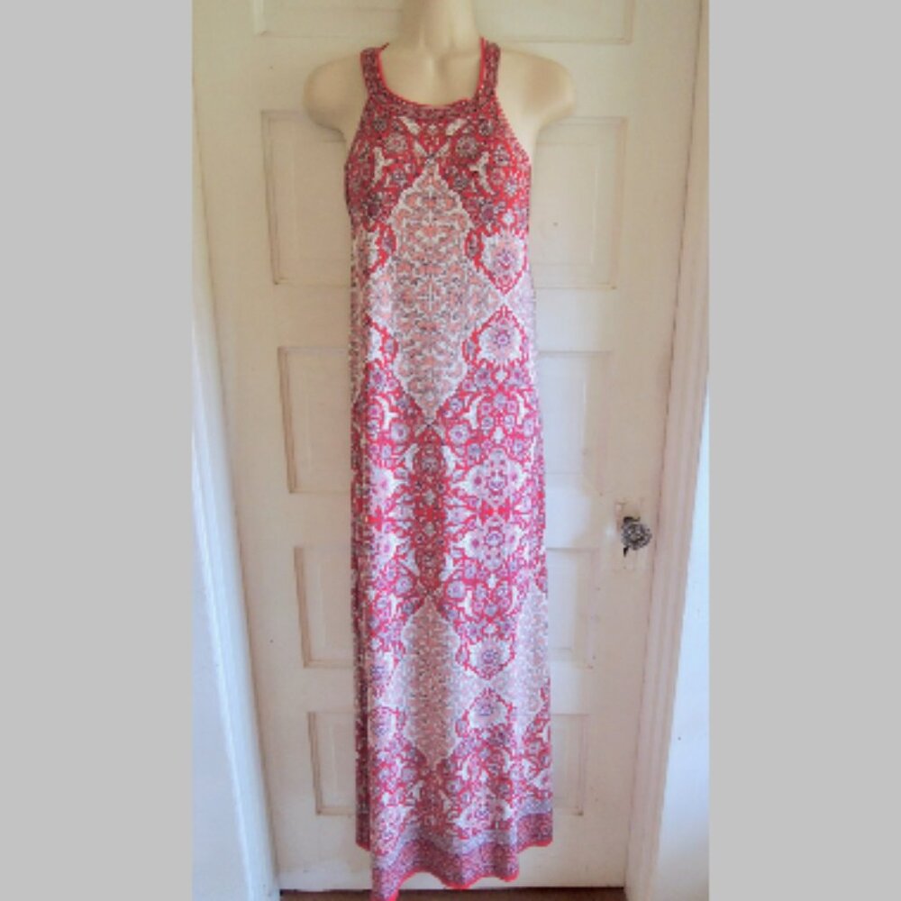 Max Studio Red Boho Floral Print Halter Maxi Dress S
